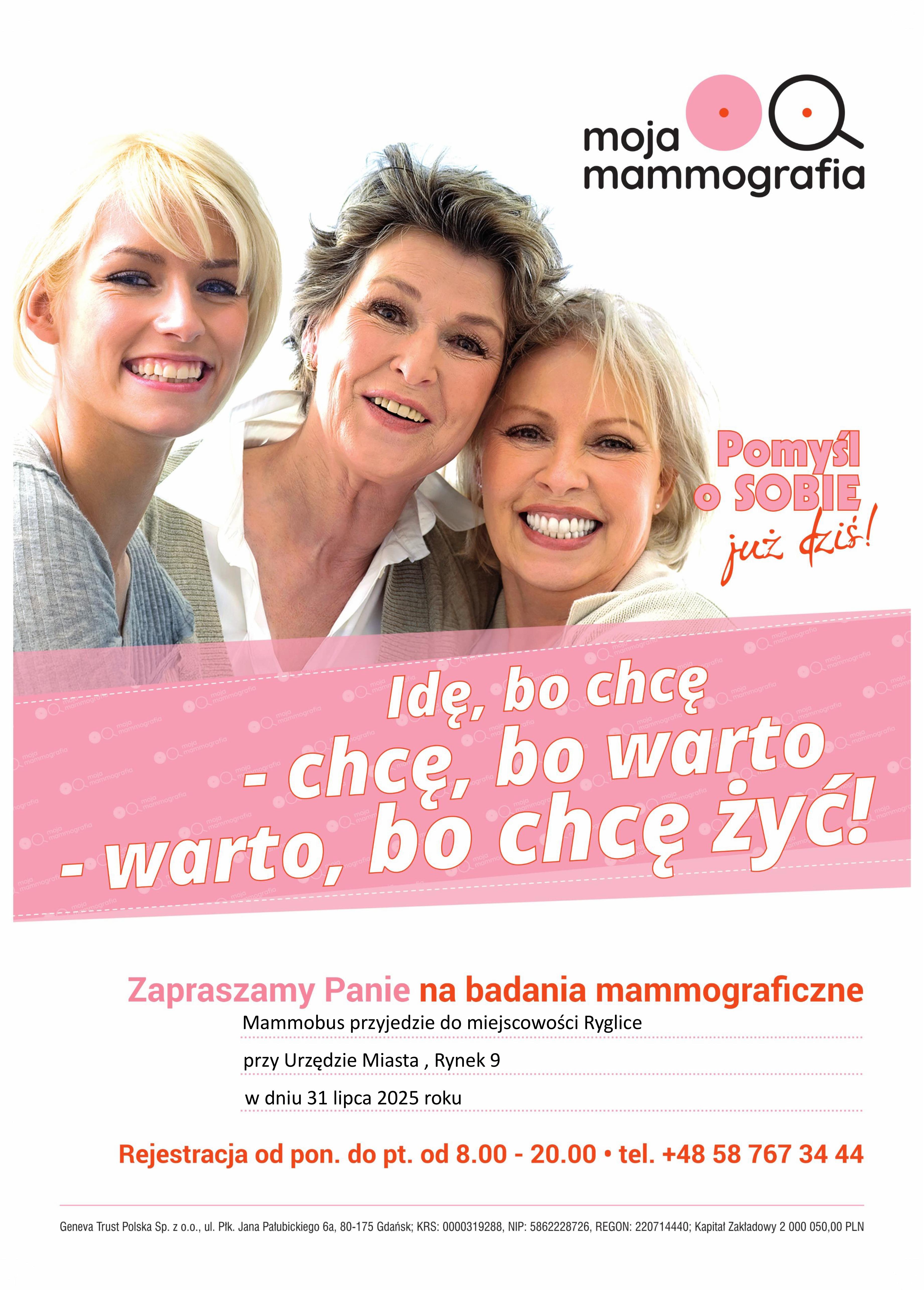 Badania mammograficzne dnia 31 lipca 2025 r.