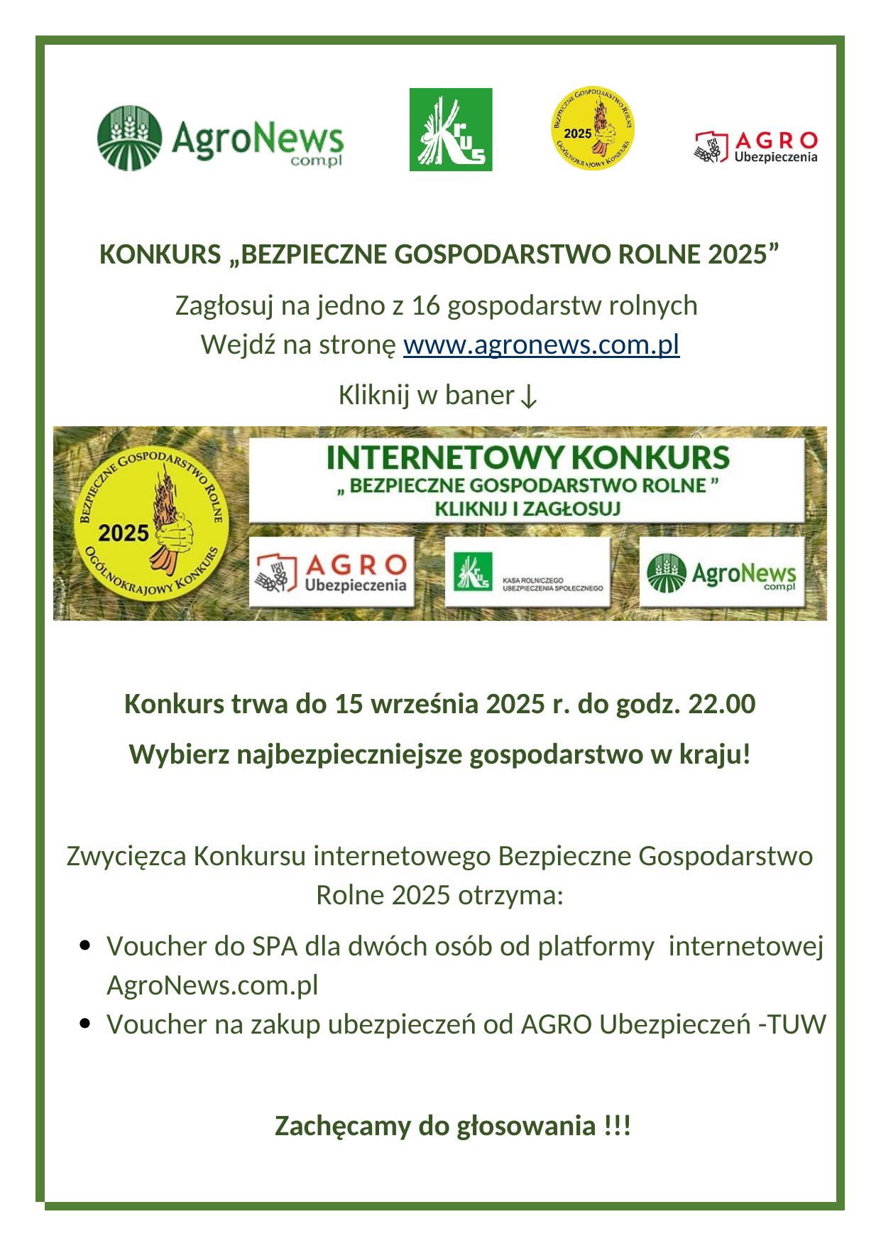 Internetowy konkurs „Bezpieczne Gospodarstwo Rolne 2025”
