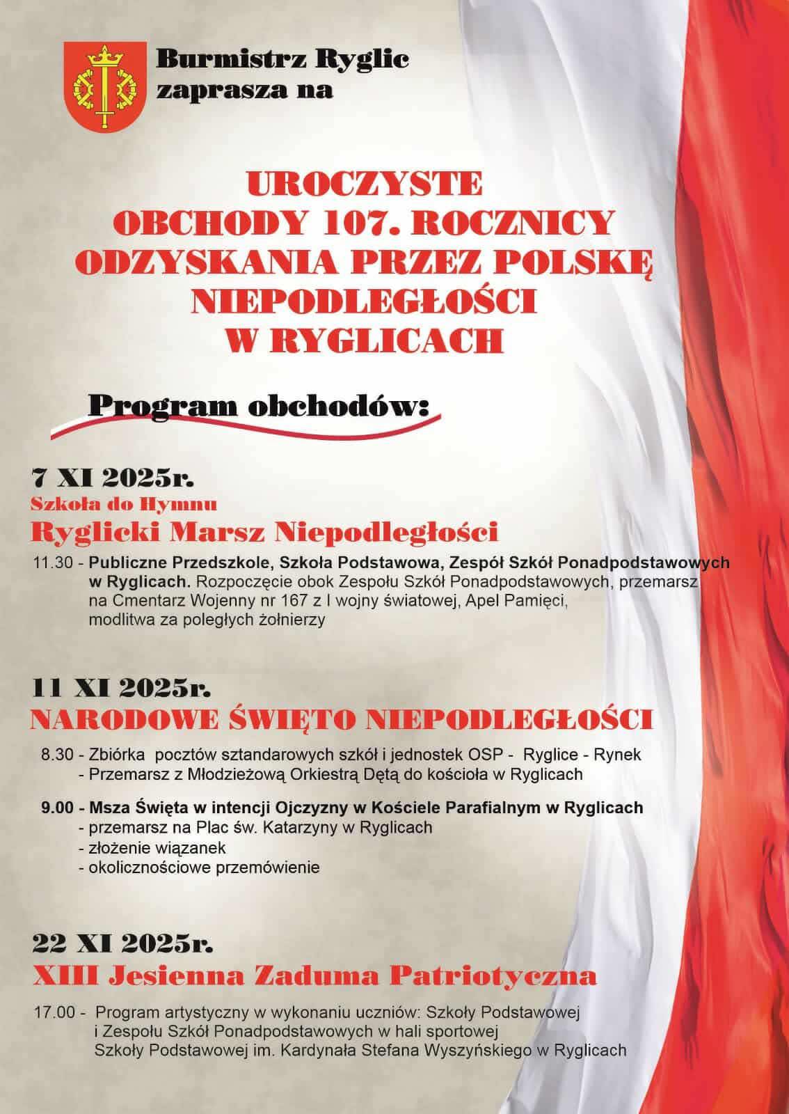 Uroczyste obchody 107. rocznicy odzyskania przez Polskę niepodległości w Ryglicach