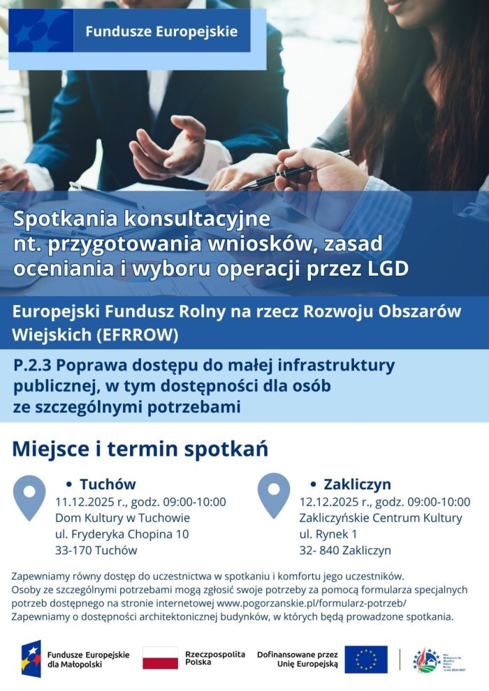 Miniaturka artykułu Spotkania konsultacyjne nt. przygotowania wniosków, zasad oceniania i wyboru operacji przez LGD w ramach EFRROW w zakresie poprawa dostępu do małej infrastruktury publicznej