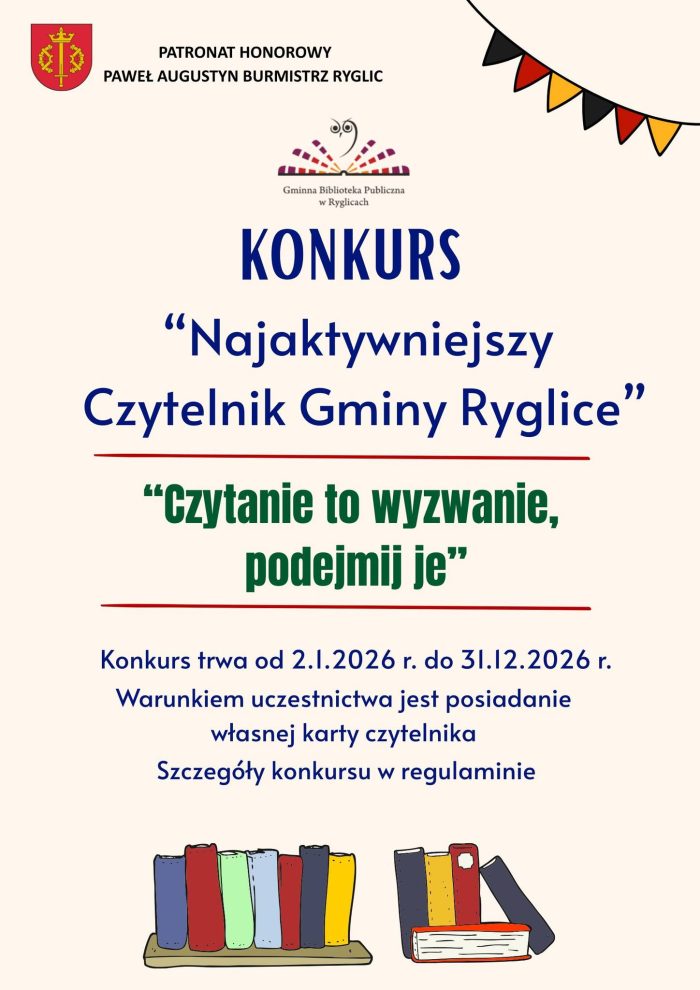 Miniaturka artykułu Konkurs „Najaktywniejszy Czytelnik Gminy Ryglice 2026”