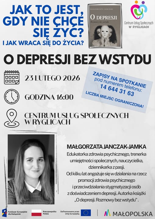 Spotkanie pn.: „Jak to jest, gdy nie chce się żyć – i jak wraca się do życia? O depresji bez wstydu”.