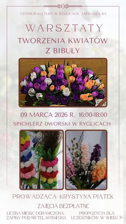 🌸 Zapraszamy na warsztaty tworzenia kwiatów z bibuły! 🌸