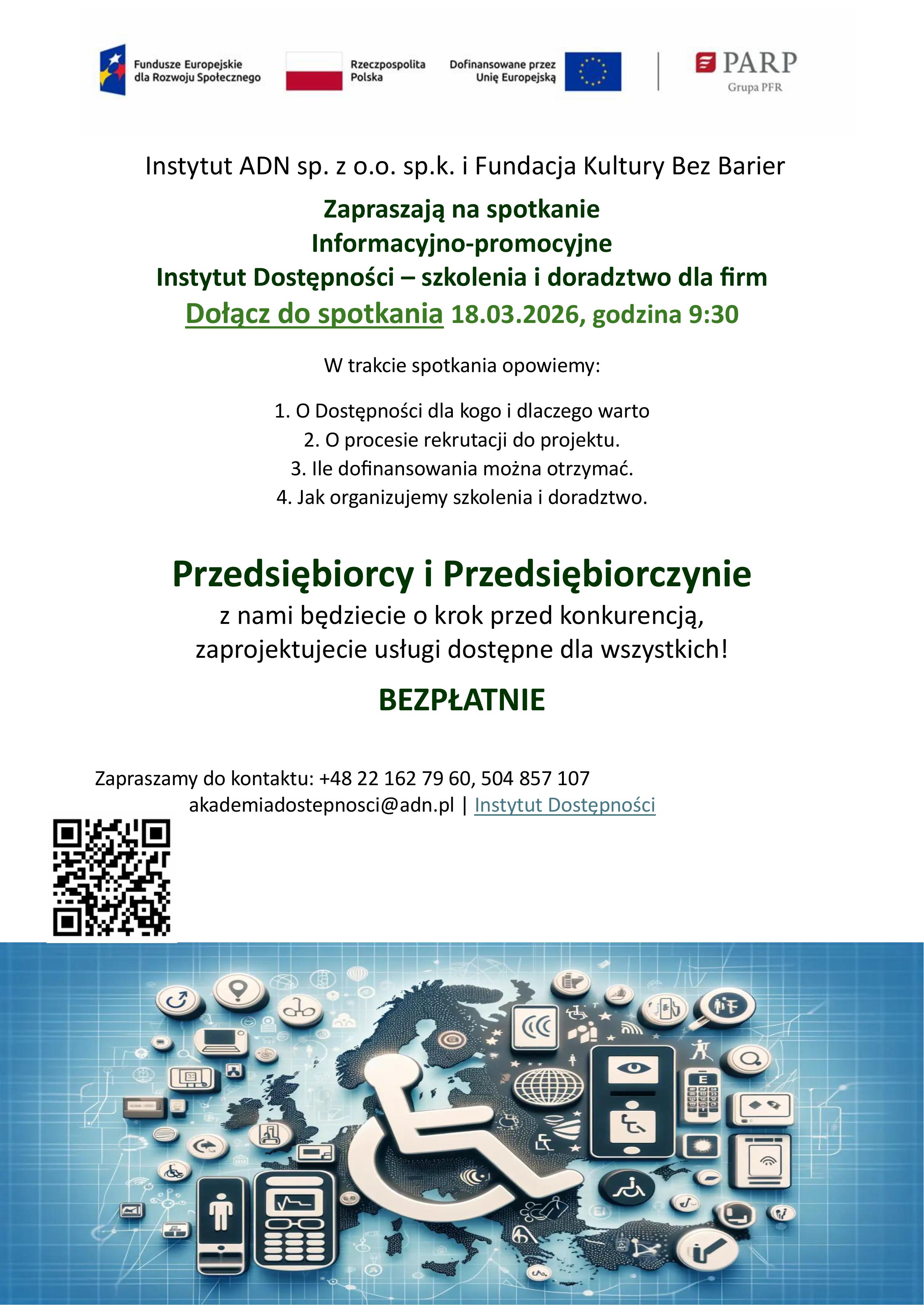 Zaproszenie na spotkanie informacyjno- promocyjne projektu ” Instytut Dostępności- szkolenia i doradztwo dla firm”