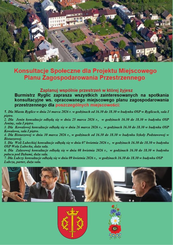 Miniaturka artykułu Konsultacje społeczne ws. Projektu Planu Zagospodarowania Przestrzennego Gminy Ryglice