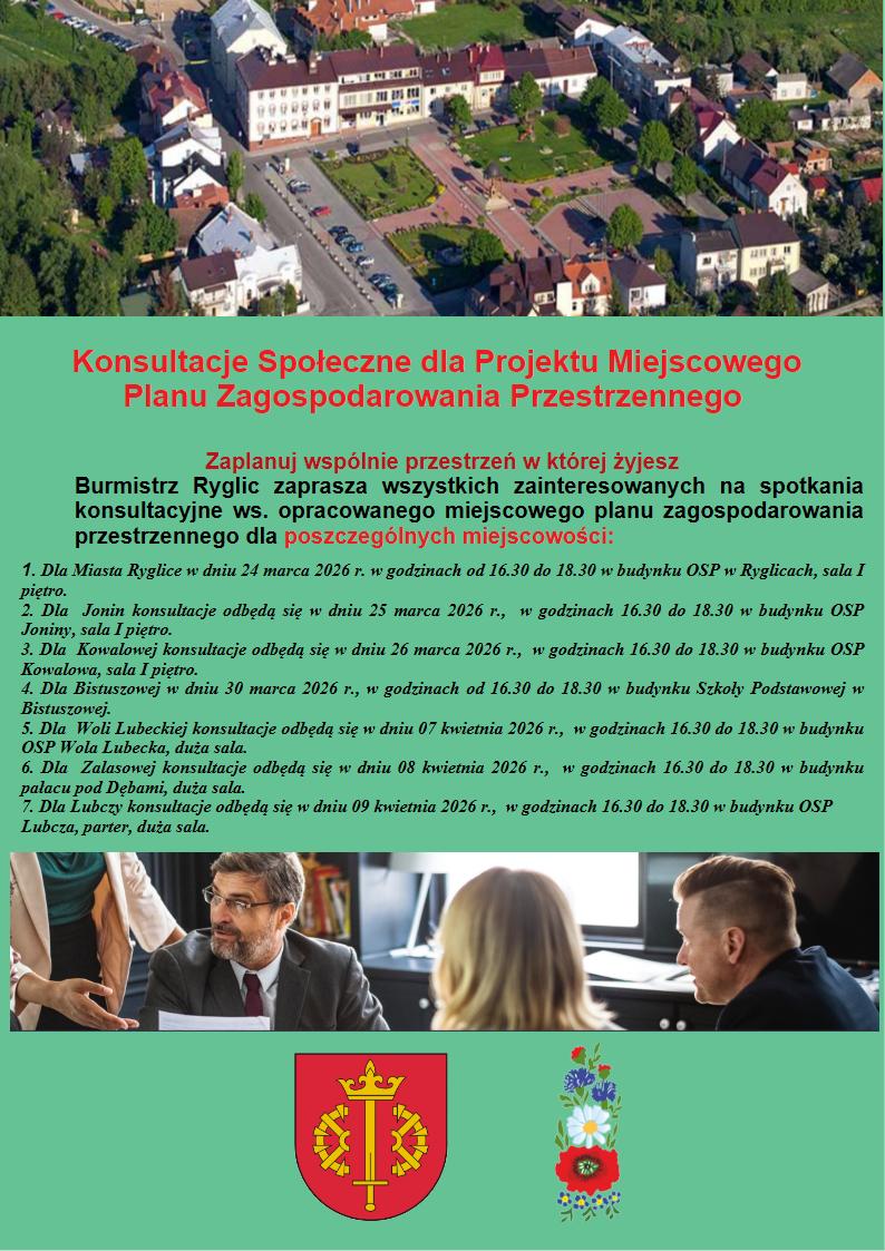 Konsultacje społeczne ws. Projektu Planu Zagospodarowania Przestrzennego Gminy Ryglice