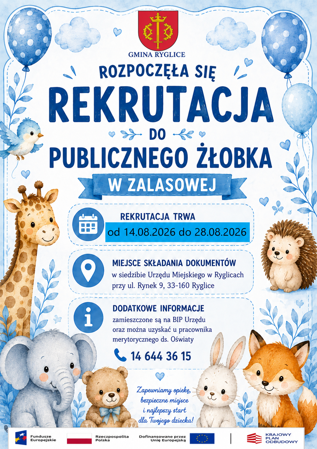 🧸💙 REKRUTACJA DO PUBLICZNEGO ŻŁOBKA W ZALASOWEJ 💙🧸