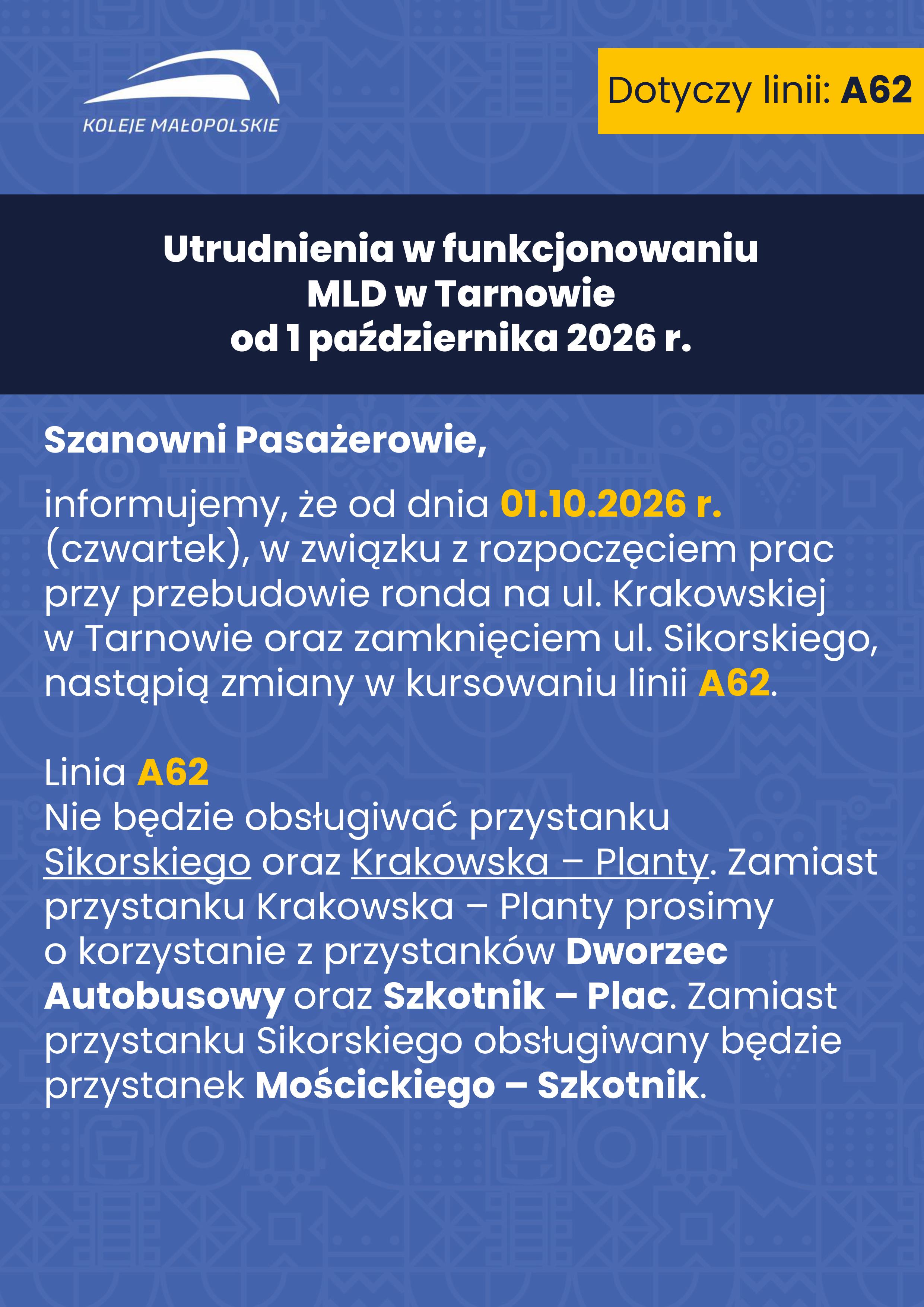 W związku z pracami remontowymi nastąpią zmiany kursowania linii A46